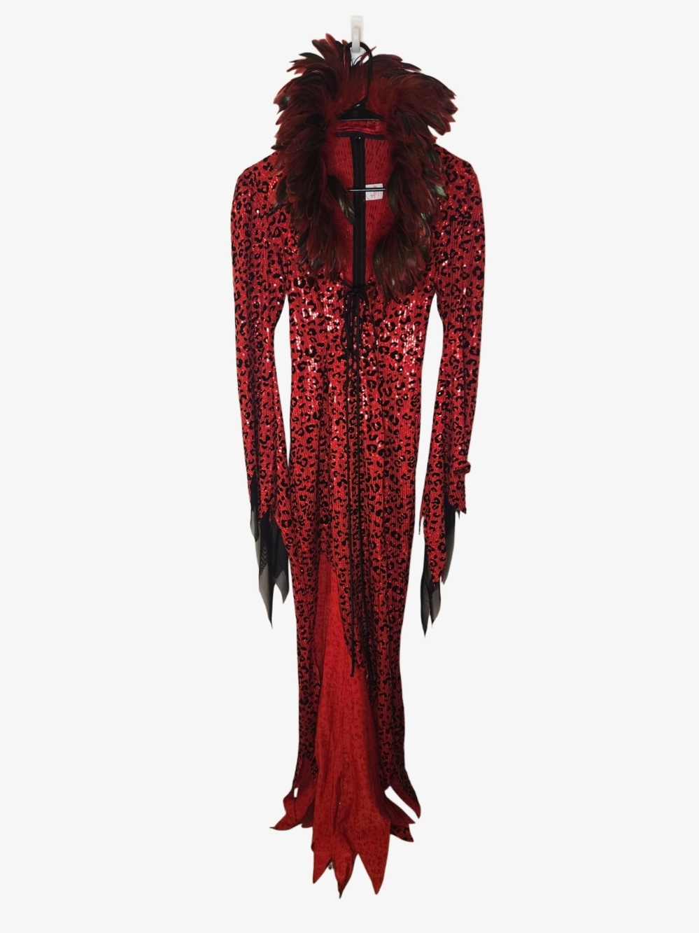 Glam Red Sequin Leopard Lace-Up Asymmetric Dress! - Picture 2 of 12